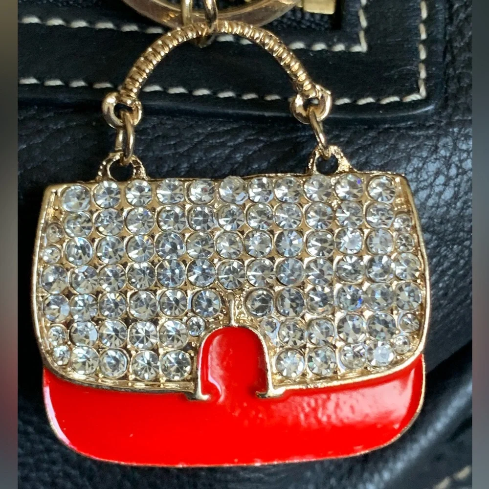 CLUTCH BAG Keychain/ Bag Charm Crystals and Red Enamel